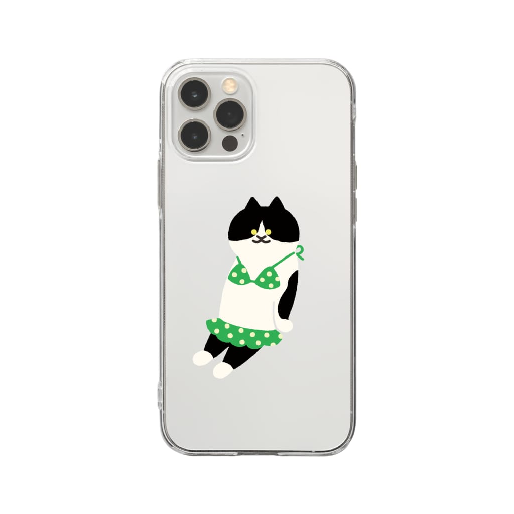 SUIMINグッズのお店の緑のビキニのねこ Soft Clear Smartphone Case