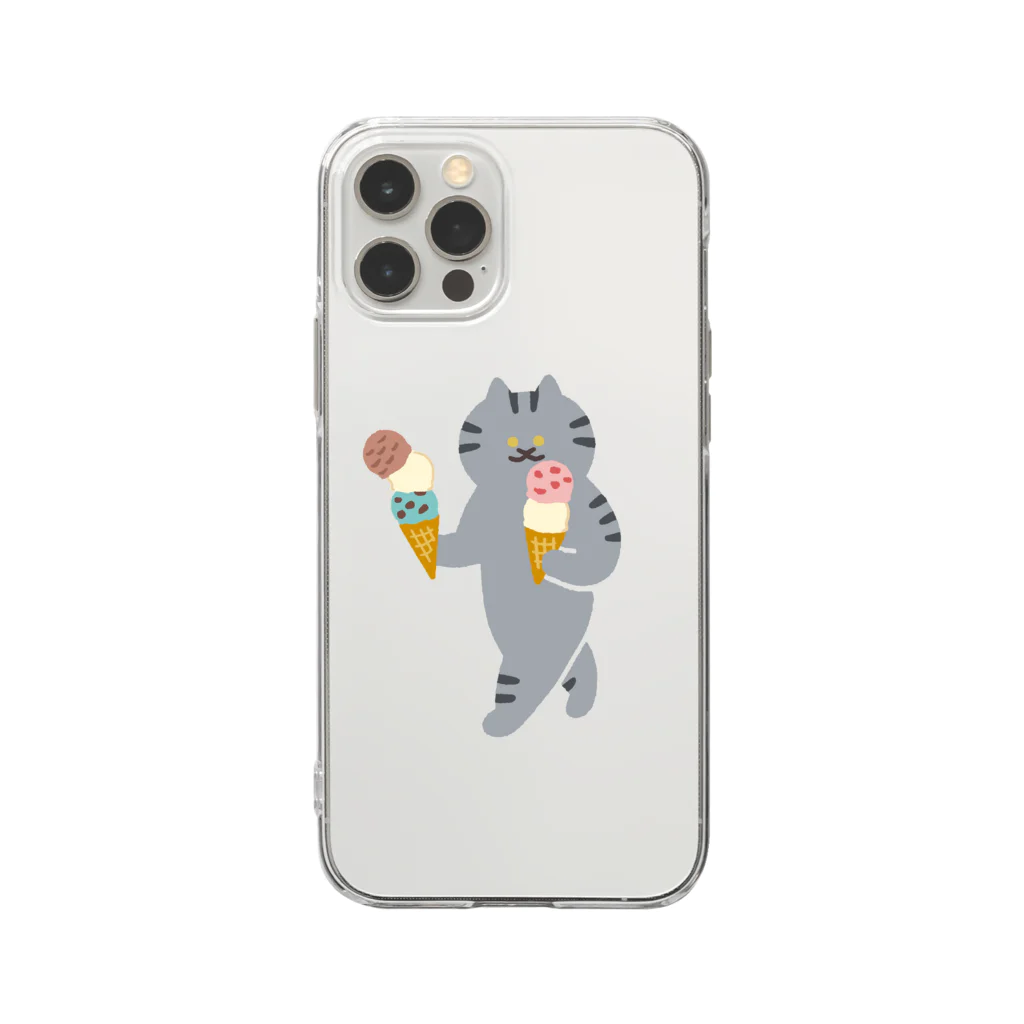 SUIMINグッズのお店のアイスクリームを慎重に運ぶねこ Soft Clear Smartphone Case