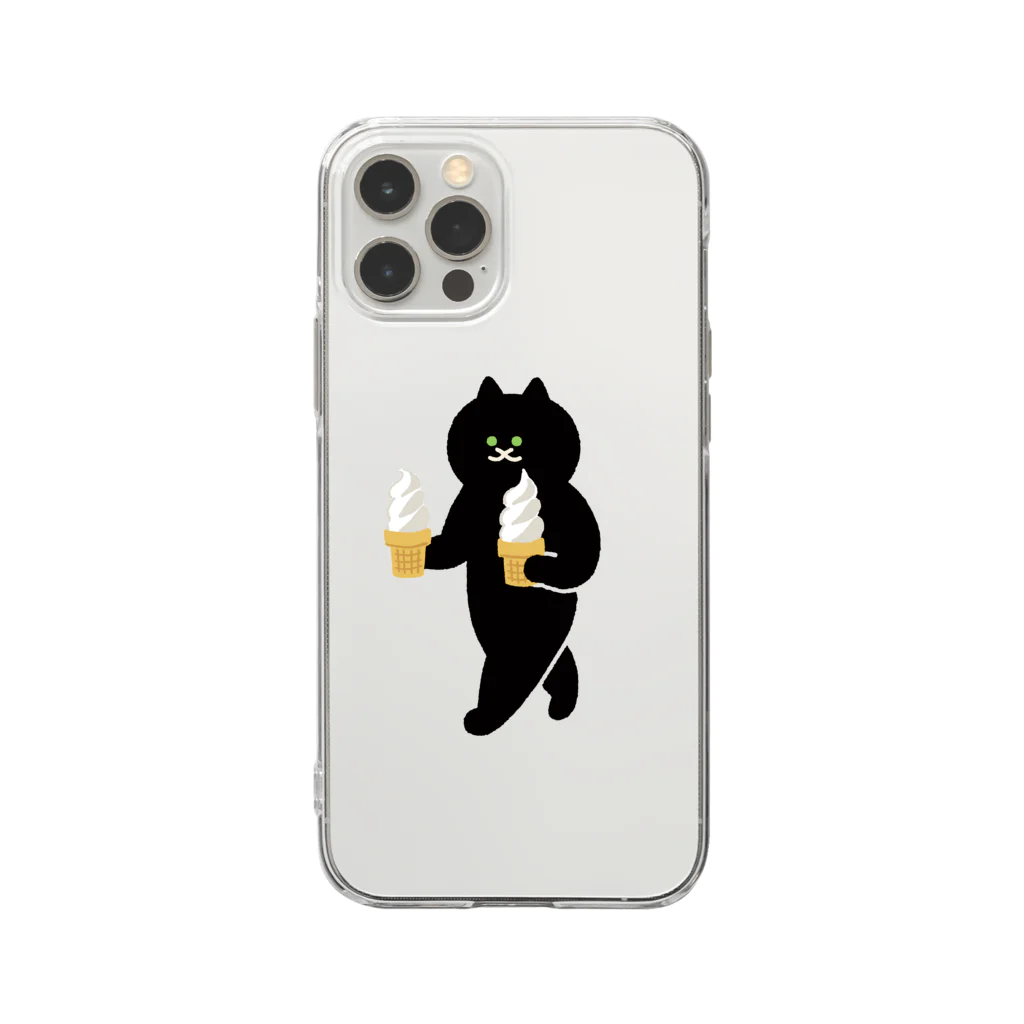 SUIMINグッズのお店のソフトクリームを急ぎめに運ぶねこ Soft Clear Smartphone Case