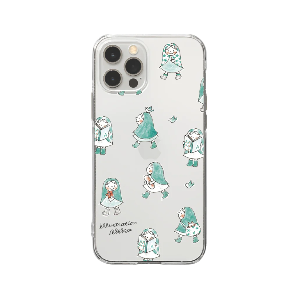 illustration akko shopのお散歩ずきんGreen Soft Clear Smartphone Case