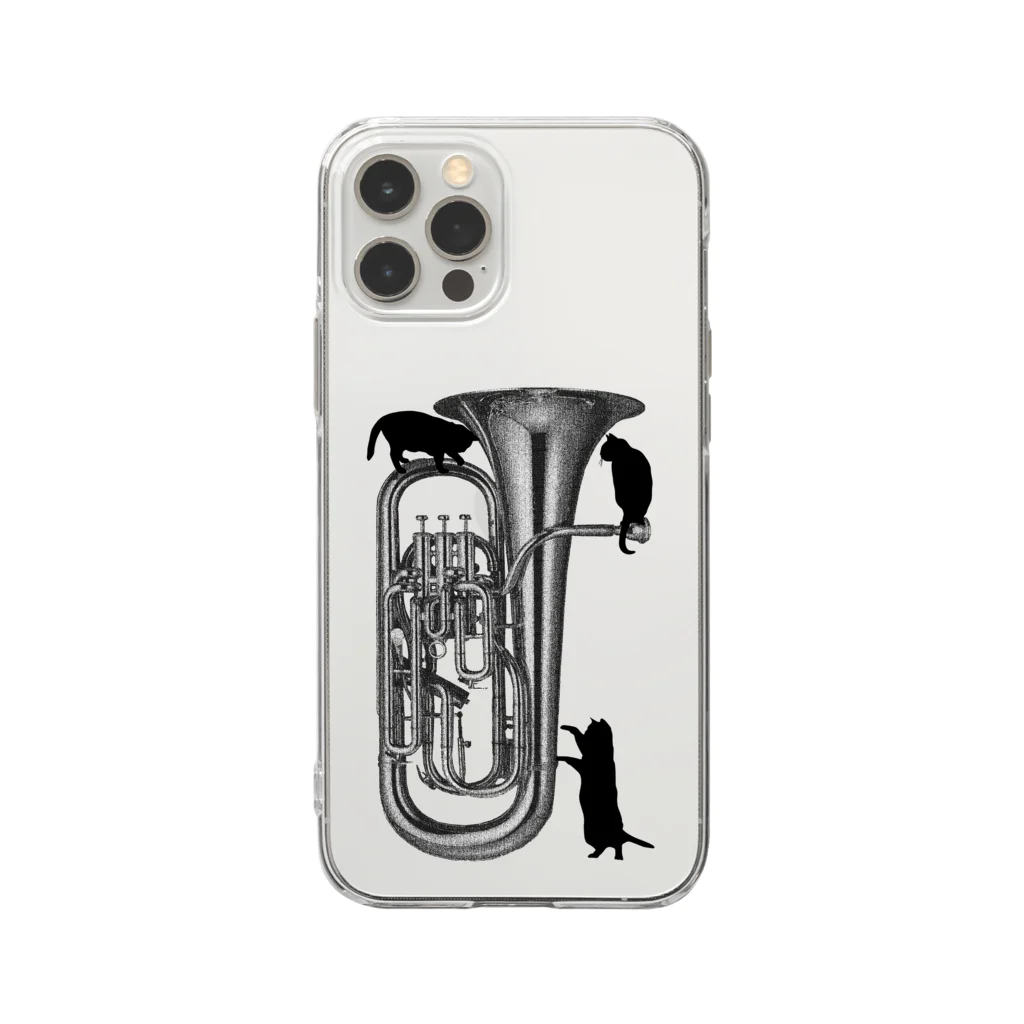 音楽雑貨でぶねこのユーフォニアムと黒猫 Soft Clear Smartphone Case