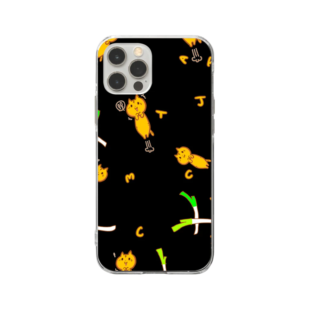 まめのき。のジャンピングネギにゃんこ黒② Soft Clear Smartphone Case