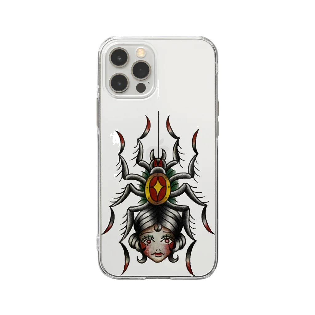 RaccoonDogTattooのspiderがーる Soft Clear Smartphone Case