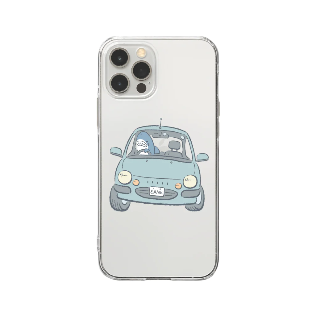 サメ わりとおもいのハンドルをにぎるサメ Soft Clear Smartphone Case