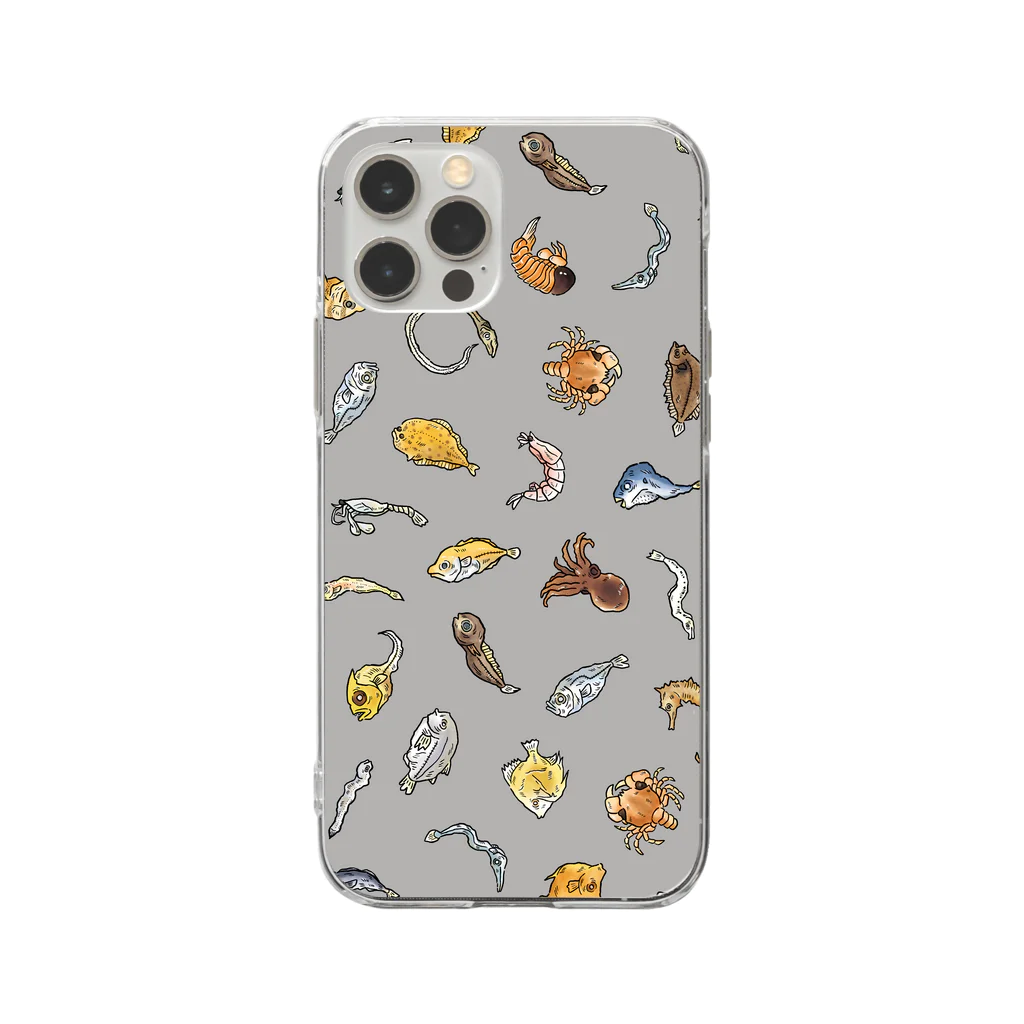 mincruのチリモン図鑑_gray Soft Clear Smartphone Case