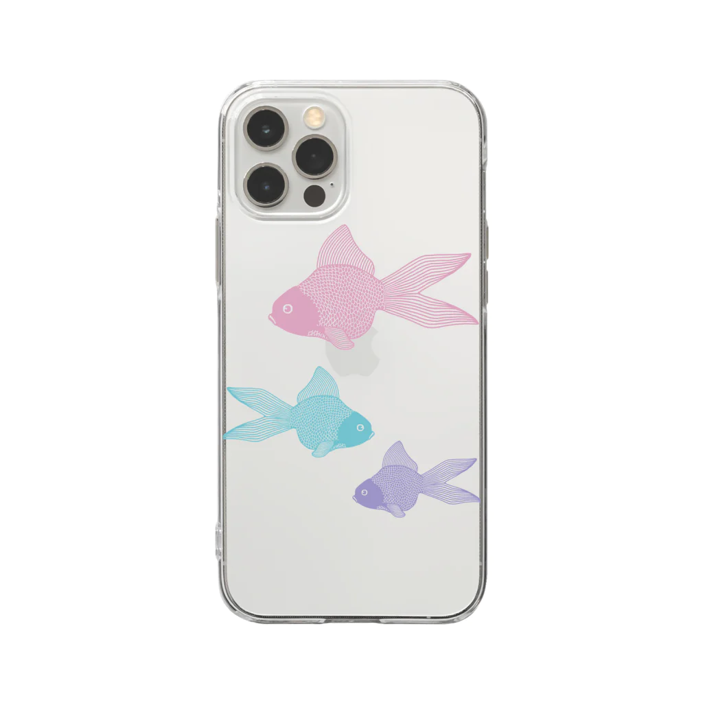 Alba spinaの金魚３匹 くすみパステル Soft Clear Smartphone Case