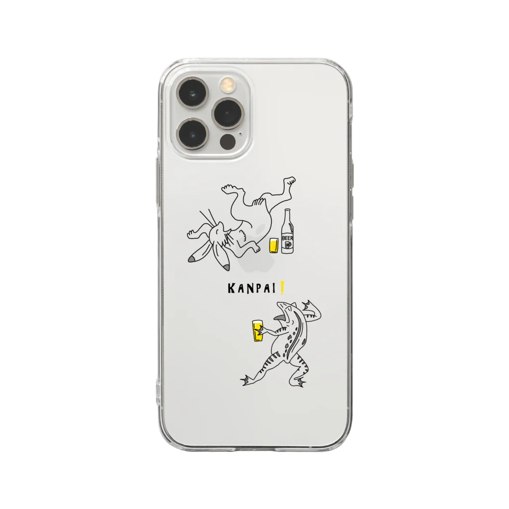 ビールとアート TM-3 Designの名画 × BEER（鳥獣戯画）黒線画 Soft Clear Smartphone Case