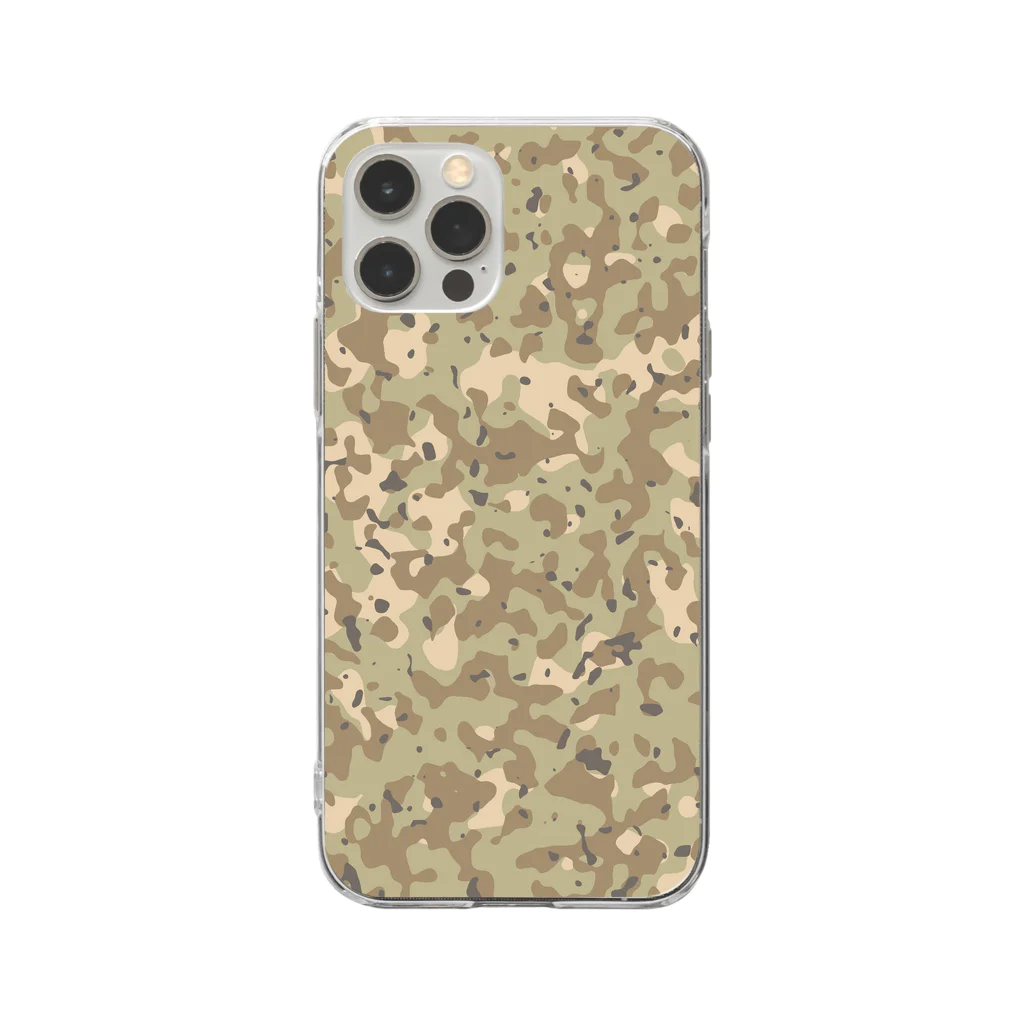 Military Casual LittleJoke のCamo DesertCamp 砂漠用迷彩 サバゲー装備 Soft Clear Smartphone Case