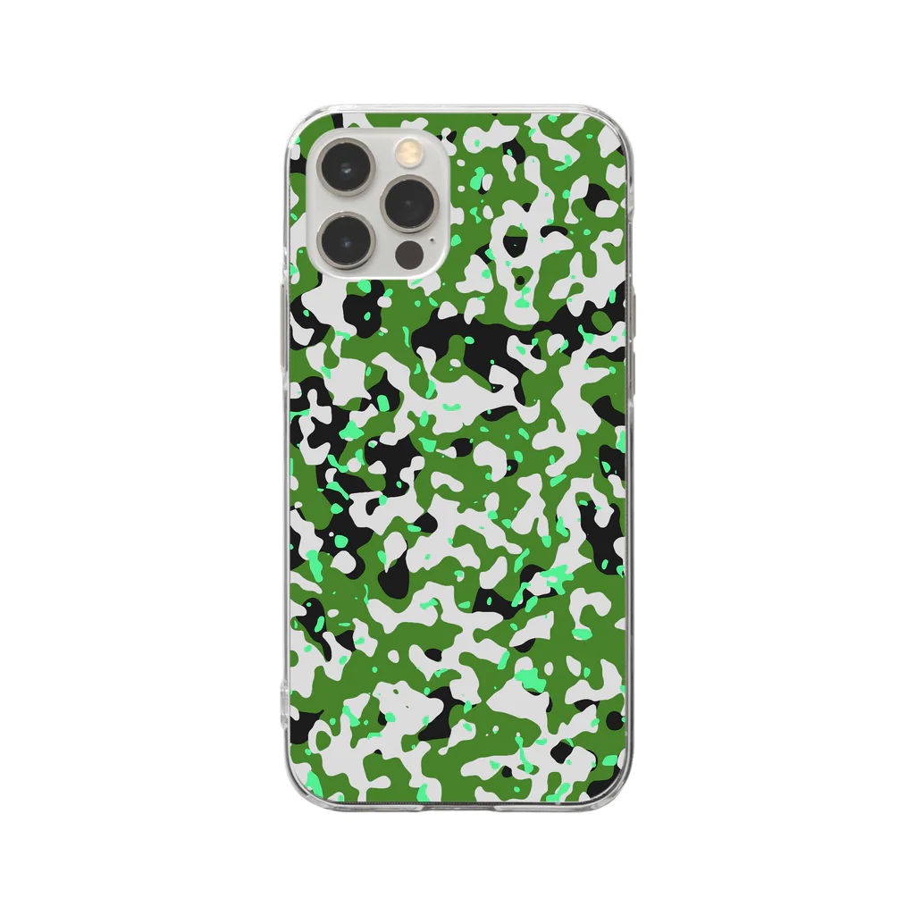 Military Casual LittleJoke のCamo AGR Green アグレッサー迷彩 緑色 サバゲー装備 Soft Clear Smartphone Case