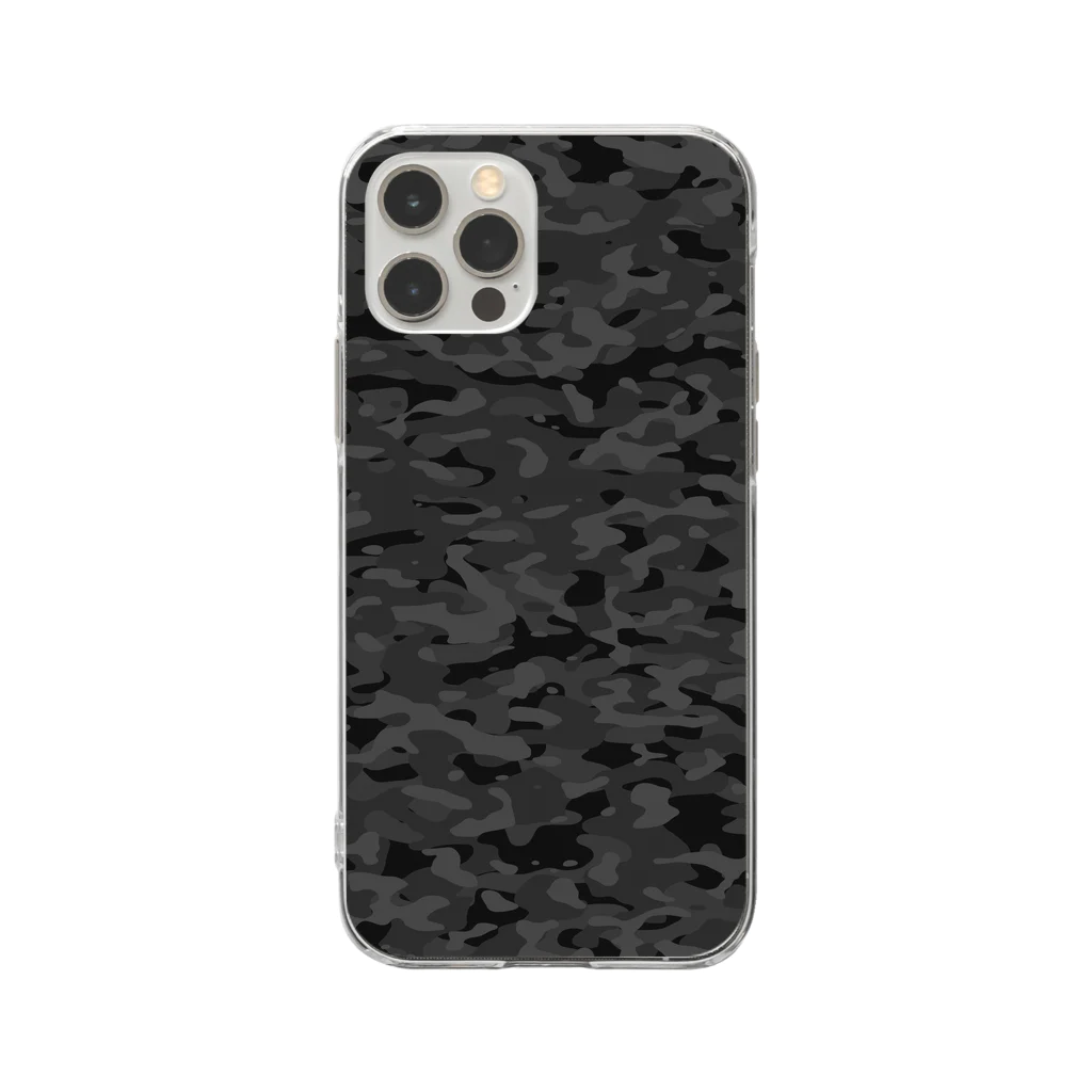 Military Casual LittleJoke のCasualCamo Black カジュアル迷彩 黒色 サバゲー装備 Soft Clear Smartphone Case