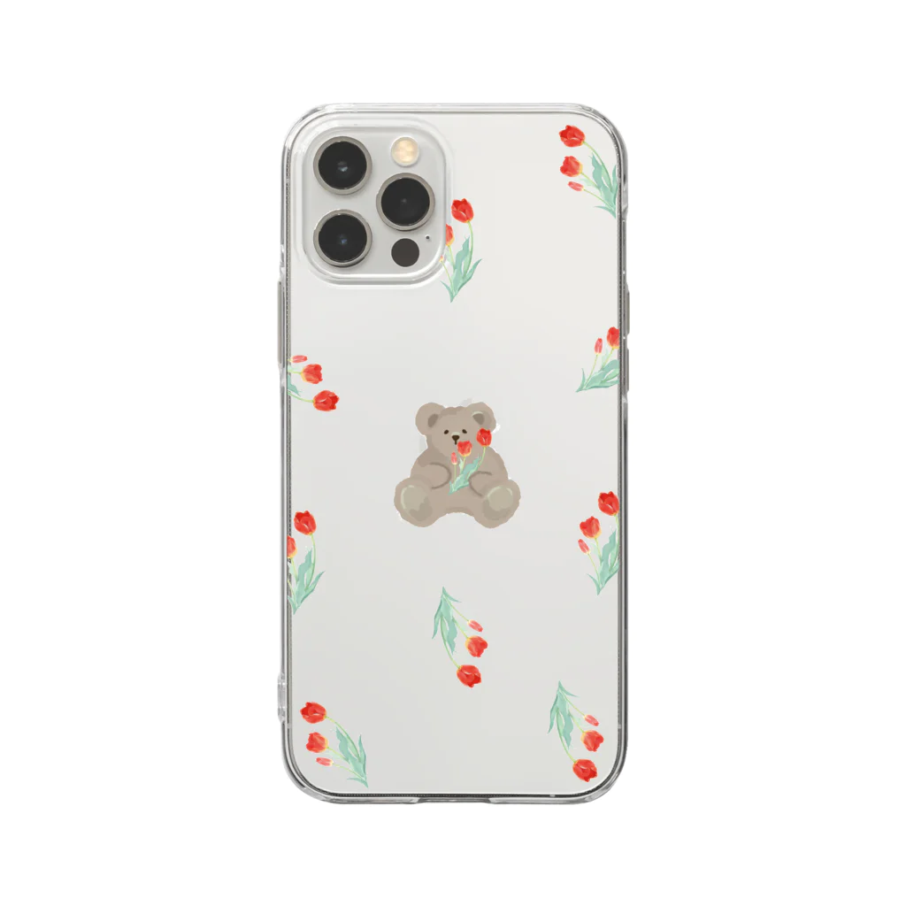 papiko くまさんのチューリップとクマ Soft Clear Smartphone Case