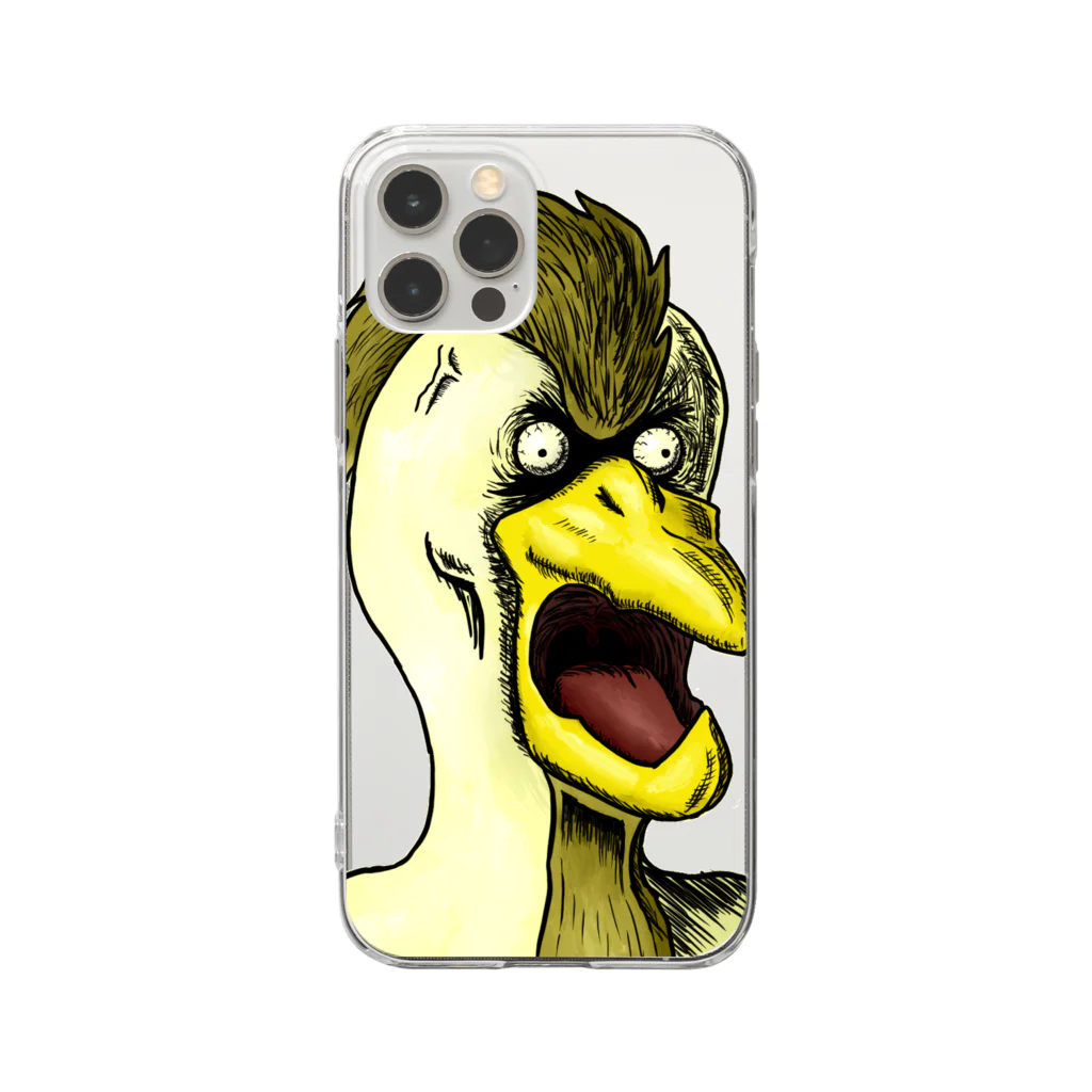 れいしょうのSUZURIのNFT風の鶏 ~Bird Face Is Scary ~ Soft Clear Smartphone Case