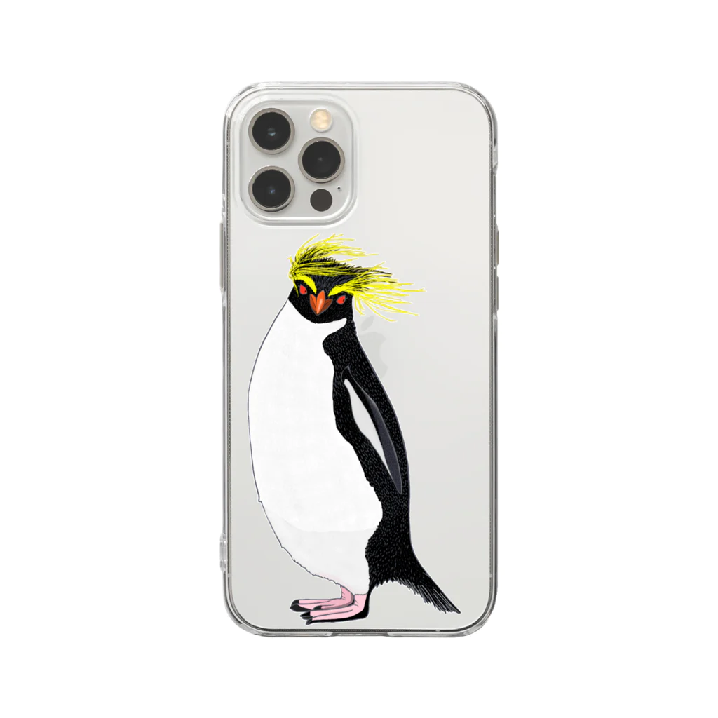 LalaHangeulの　風に吹かれるイワトビペンギンさん(文字無しバージョン Soft Clear Smartphone Case
