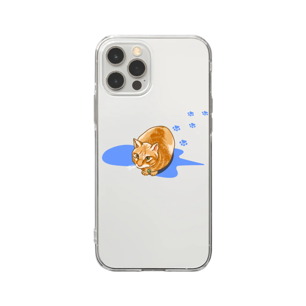 しらたまの茶トラ猫　青 Soft Clear Smartphone Case