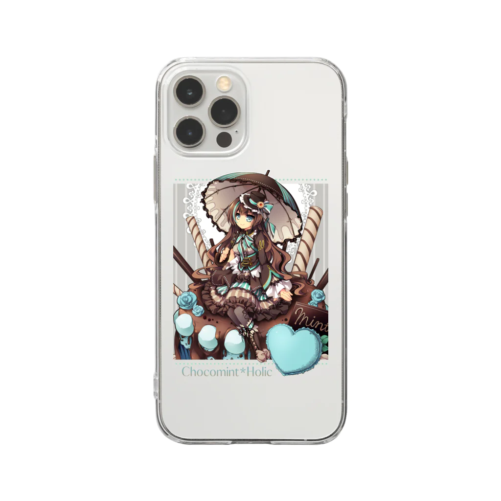 月蝕ざっか店＠SUZURIのChocomint*Holic-淡色ボディ向き版（文字濃色） Soft Clear Smartphone Case