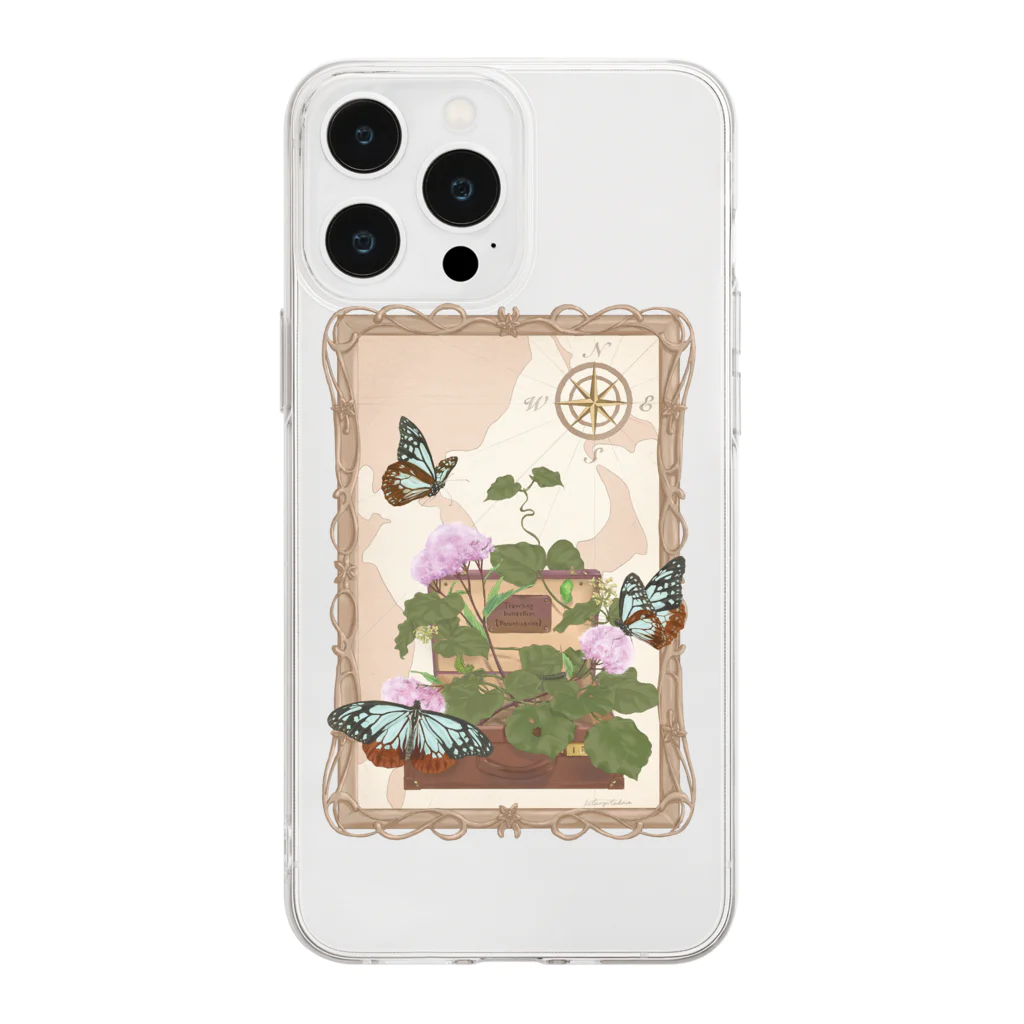 kitaooji shop SUZURI店のTraveling butterfly Soft Clear Smartphone Case