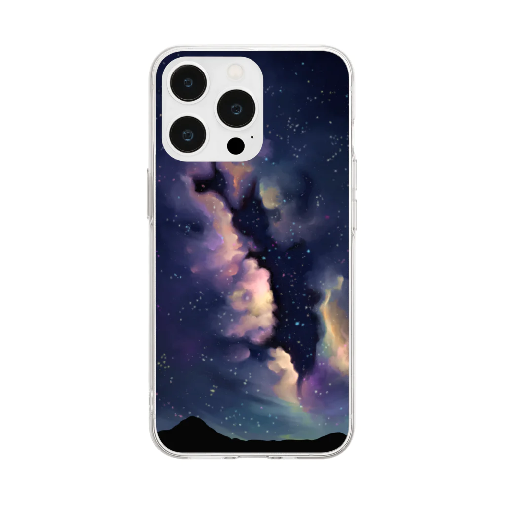 ari designの夜空星空(イラスト・修正版) Soft Clear Smartphone Case