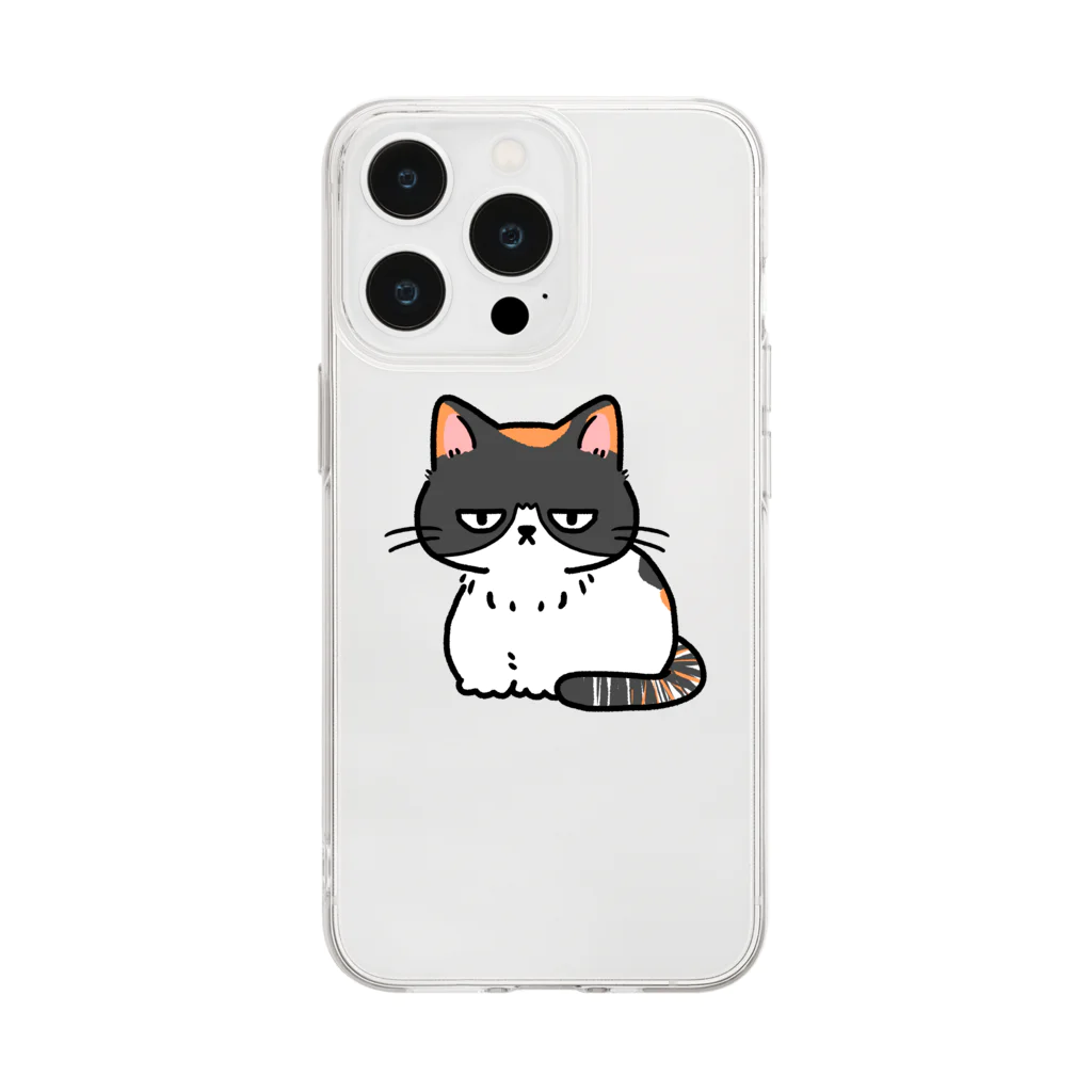 にか。の雑貨屋さん。のみけちゃん「寝起きぶすっとちゃん。」😾💓 Soft Clear Smartphone Case