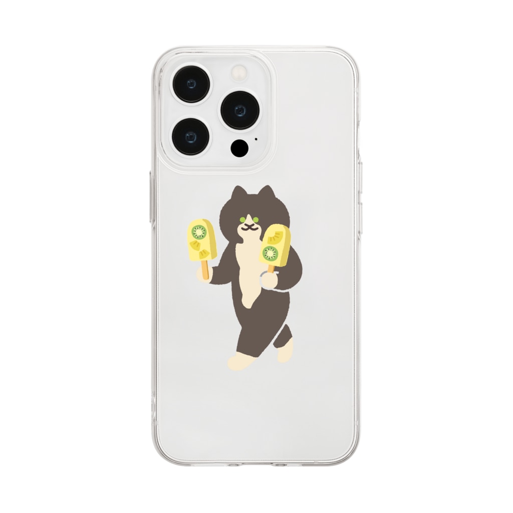 SUIMINグッズのお店のトロピカルアイスをワイルドに運ぶねこ Soft Clear Smartphone Case