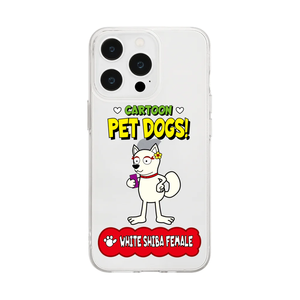 CARTOON PETDOGSの【1111F】C･PETDOGS『White Shiba Female』ソフトクリアスマホケース Soft Clear Smartphone Case