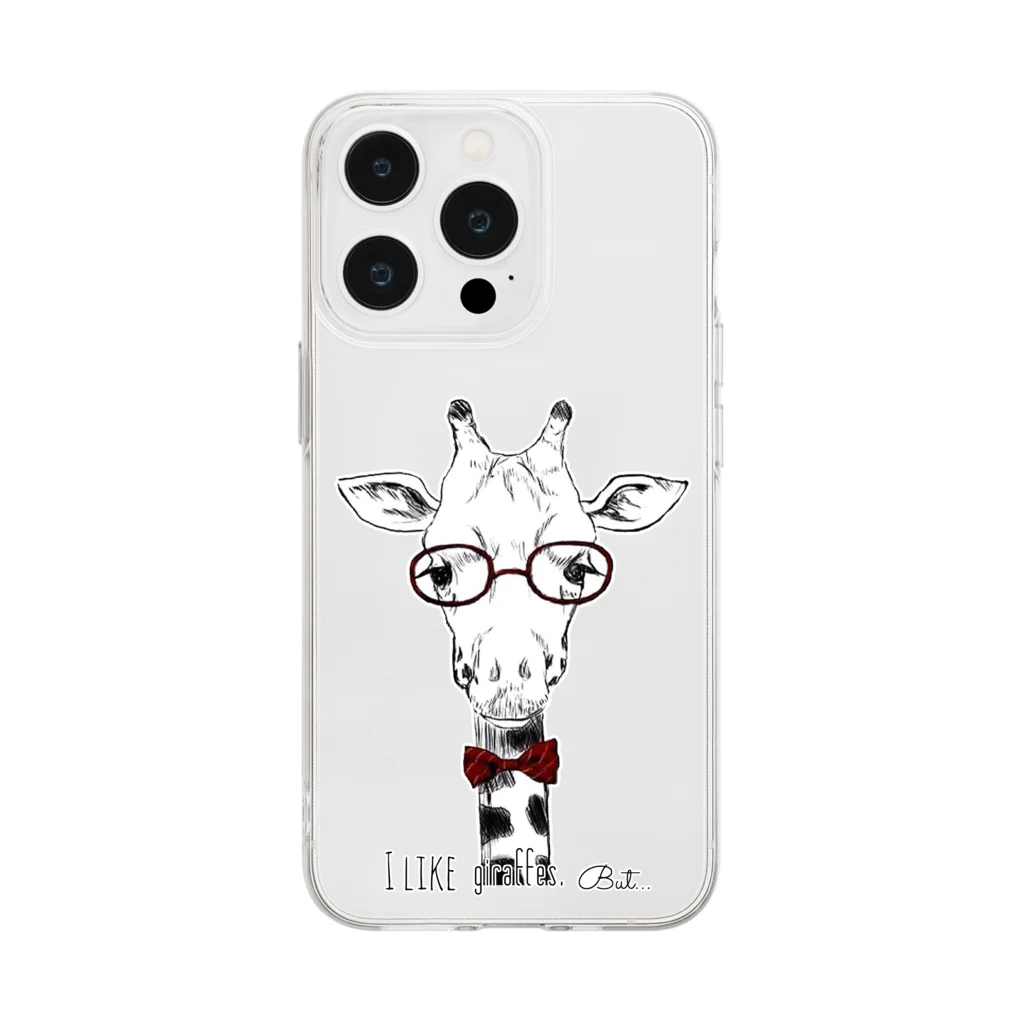 madein8☞shopのI like giraffes. But…(RED) ソフトクリアスマホケース