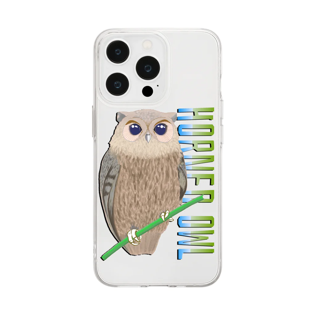 LalaHangeulのHORNED OWL (ミミズク) Soft Clear Smartphone Case