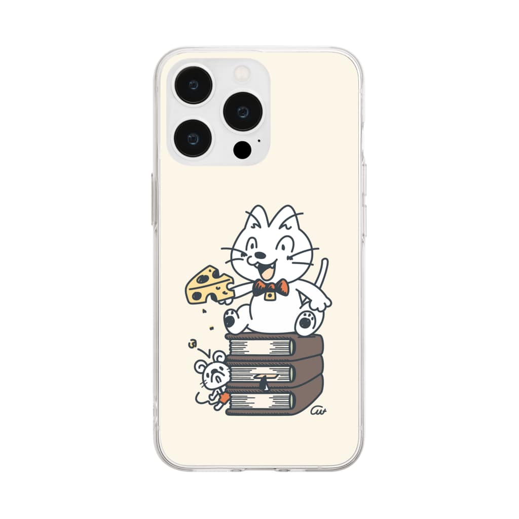 イラスト MONYAAT のねことネズミと例のチーズ A*クリーム Soft Clear Smartphone Case
