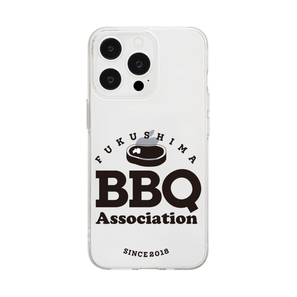 福島バーベキュー協会SHOPの福島BBQ協会Circleロゴ黒文字 Soft Clear Smartphone Case