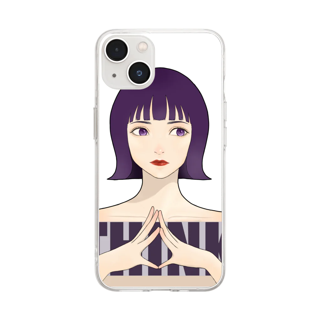 たなつ#指描きのThinking... Soft Clear Smartphone Case