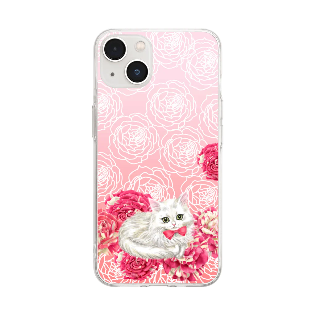 Ａｔｅｌｉｅｒ　Ｈｅｕｒｅｕｘの薔薇とチンチラシルバー Soft Clear Smartphone Case