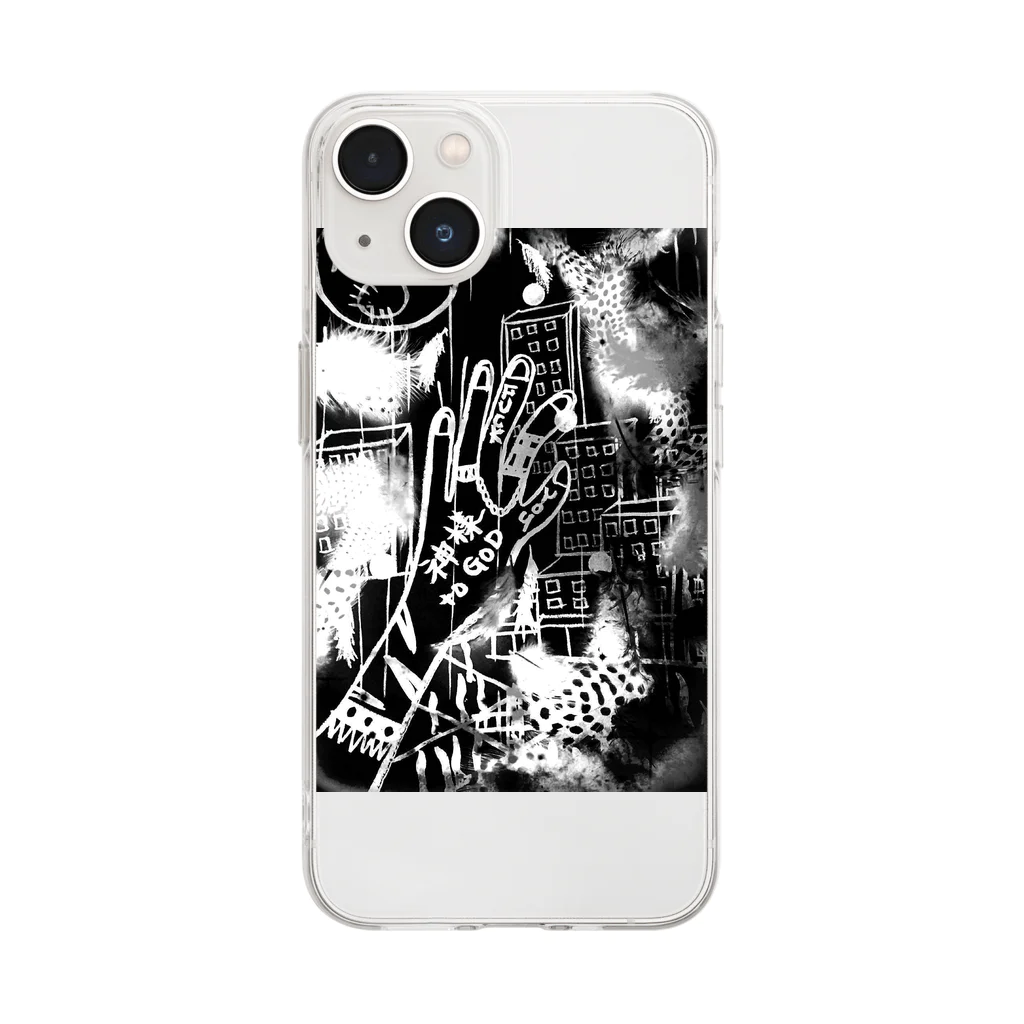 PURIN Deathの神様KAMISAMA ブラック Soft Clear Smartphone Case