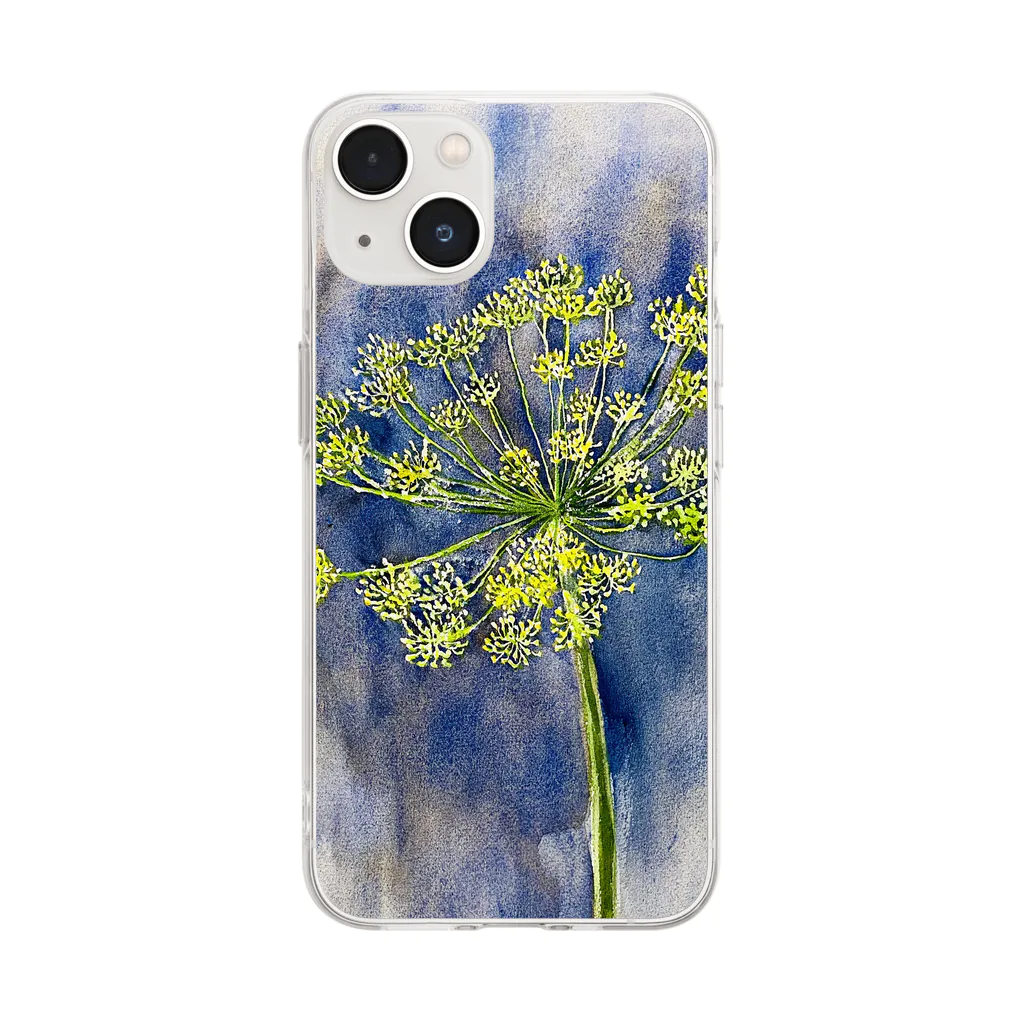 あおニャーマンの植物画着彩2 Soft Clear Smartphone Case