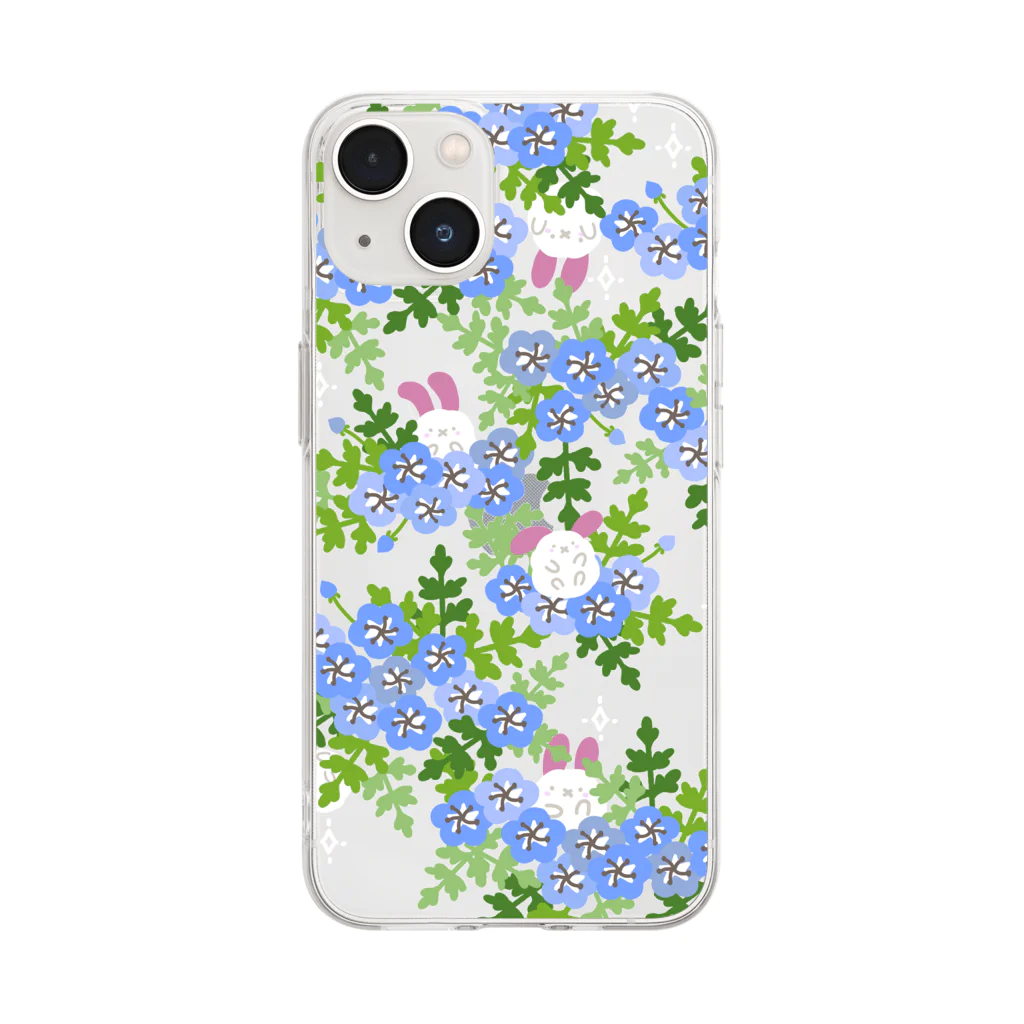 もふもふ達の秘密の花暮らしsuzuri店のネモフィラでかくれんぼ Soft Clear Smartphone Case