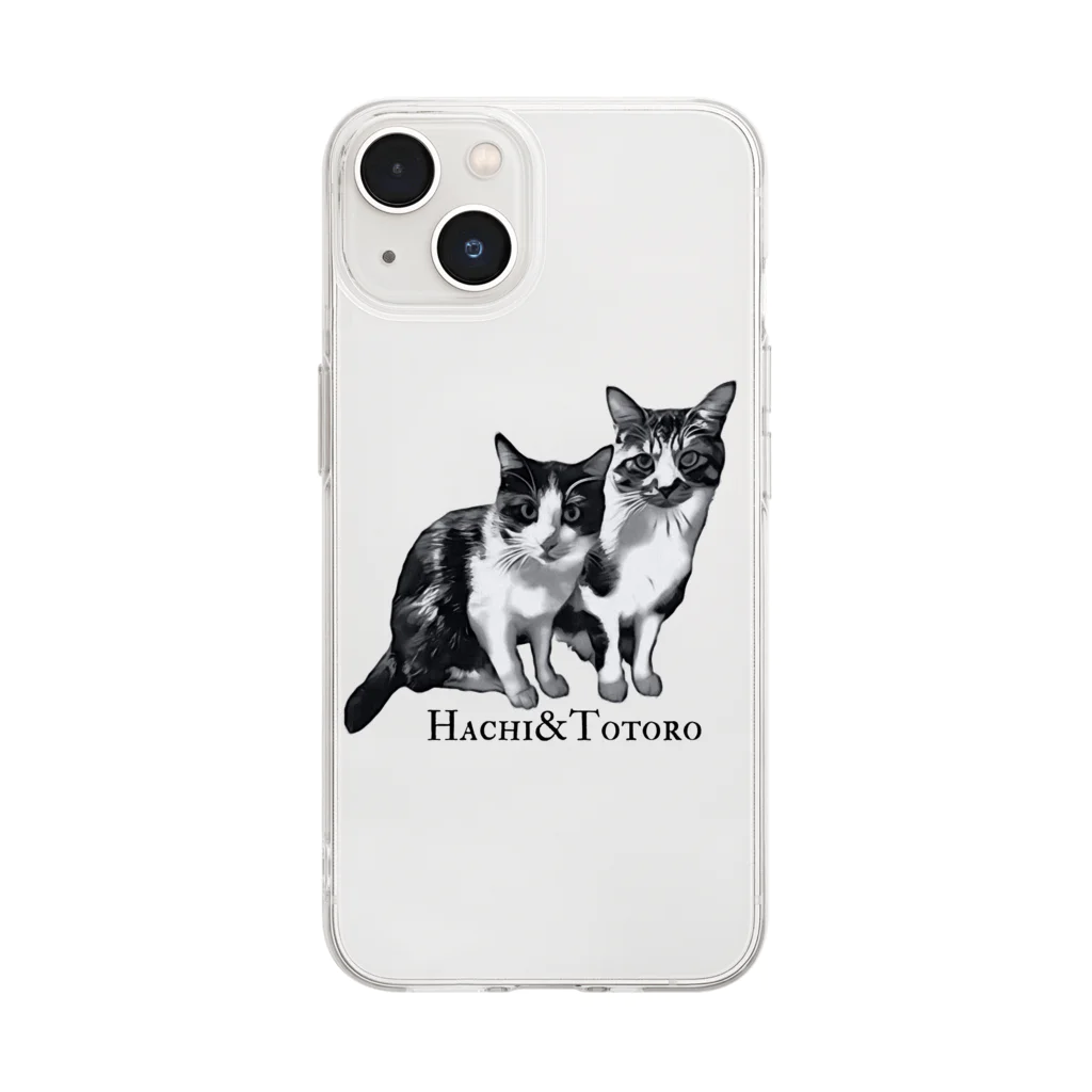 みならい屋の猫&猫（Hachi&Totoro） Soft Clear Smartphone Case