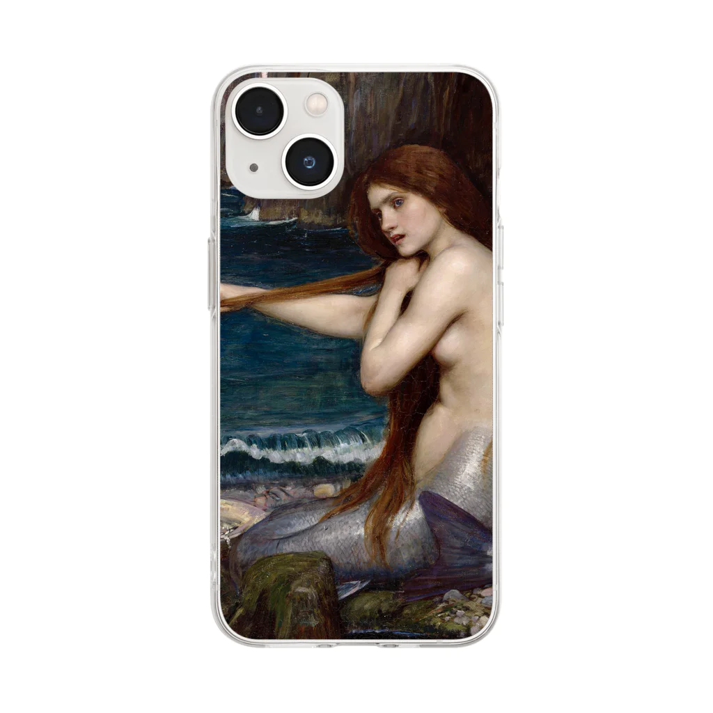 世界の絵画アートグッズのジョン・ウィリアム・ウォーターハウス《人魚》 Soft Clear Smartphone Case