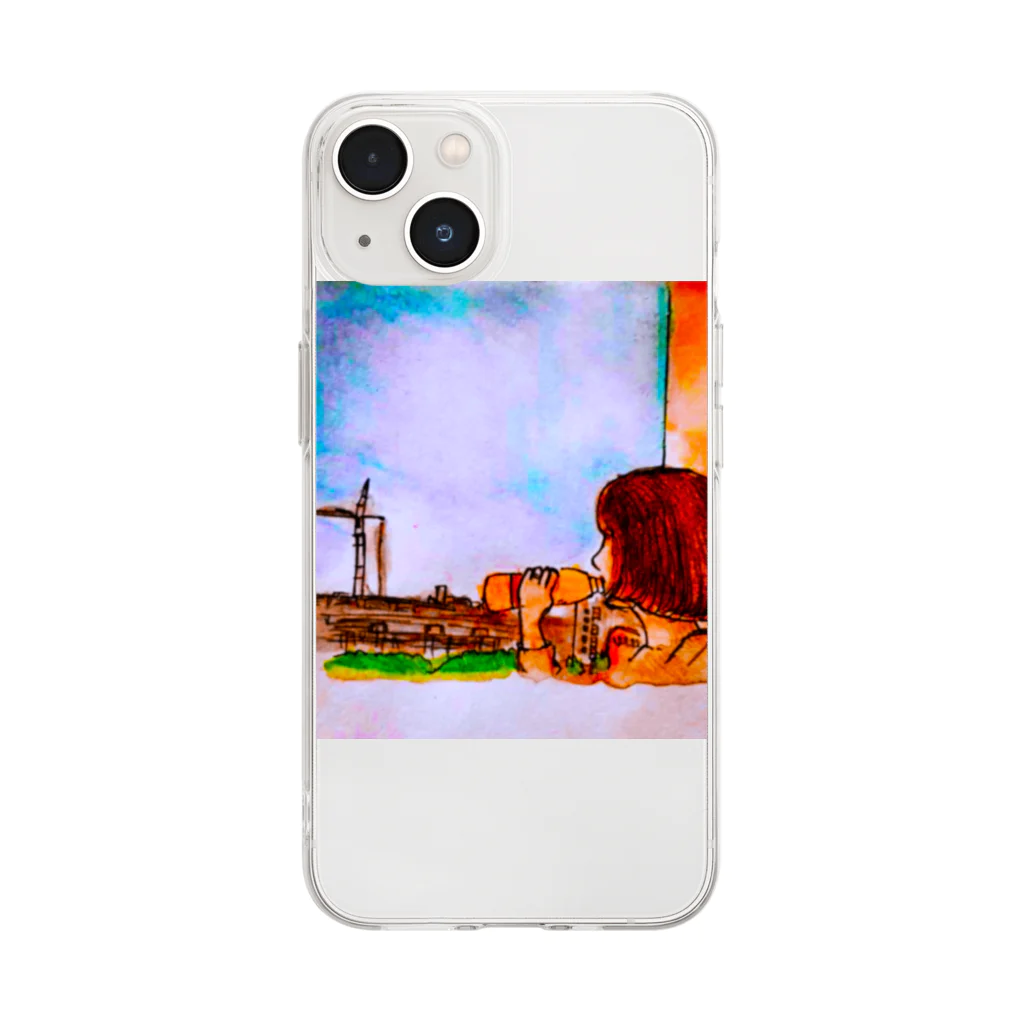 鳥取カランコロンの夕暮れと女の子 Soft Clear Smartphone Case