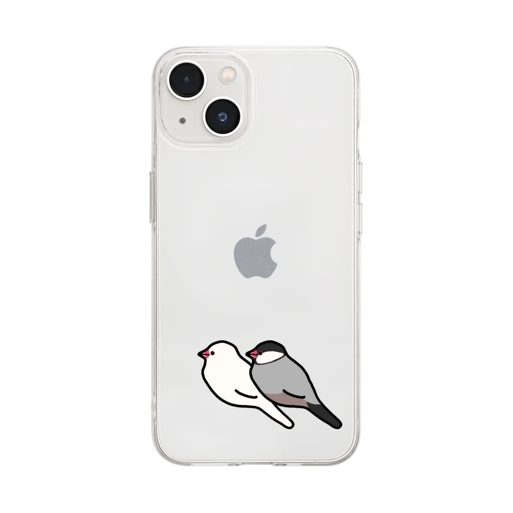 Oshiboriの白文鳥と桜文鳥 Soft Clear Smartphone Case