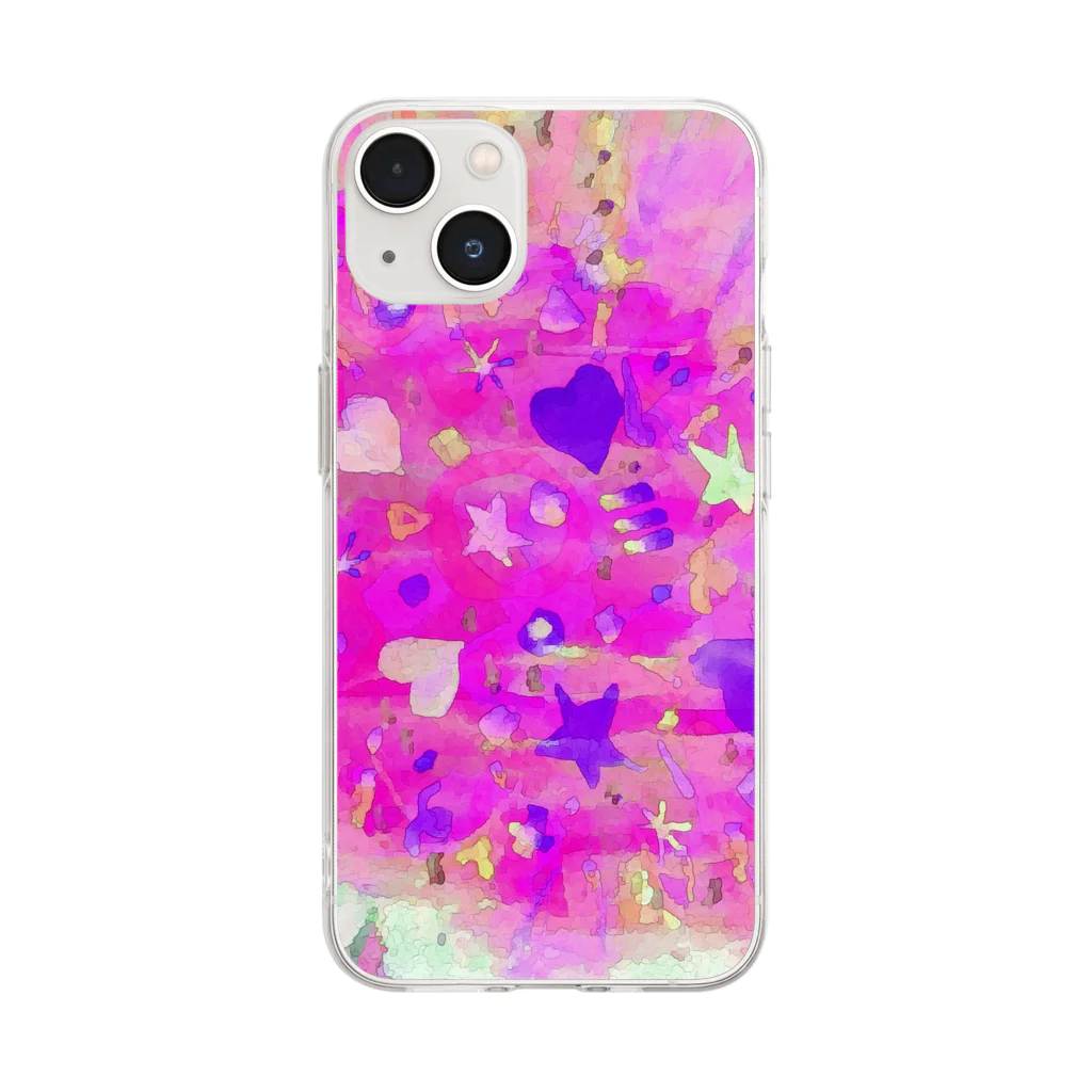 🐶シュナといろいろ🎨の⭐︎♡ (ピンク) Soft Clear Smartphone Case