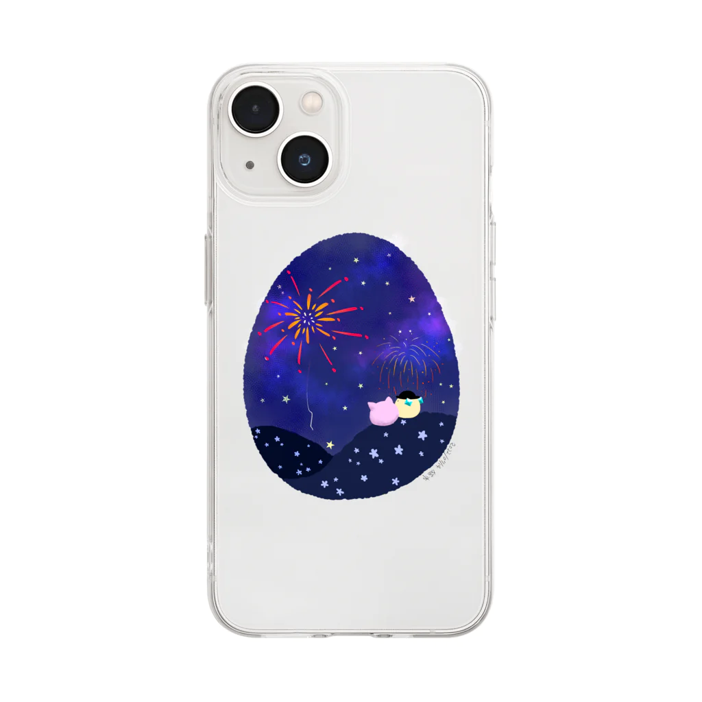 靑色研究所の【おもちとほたもち】花火鑑賞 Soft Clear Smartphone Case