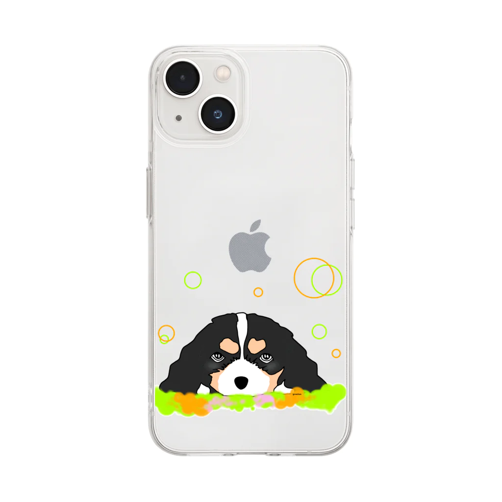 greetenのキャバリアトライカラー癒し犬 Soft Clear Smartphone Case