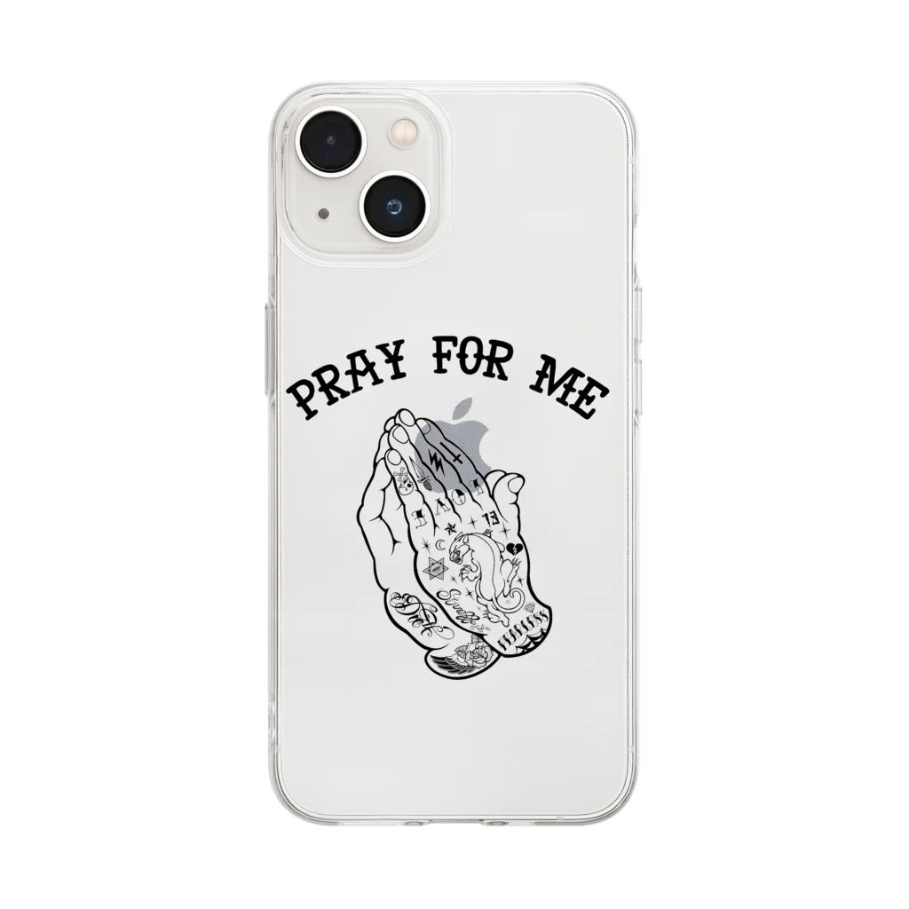 Demon Lord 9 tailsの『Pray for me（黒 ﾜﾝﾎﾟｲﾝﾄ）』 Soft Clear Smartphone Case