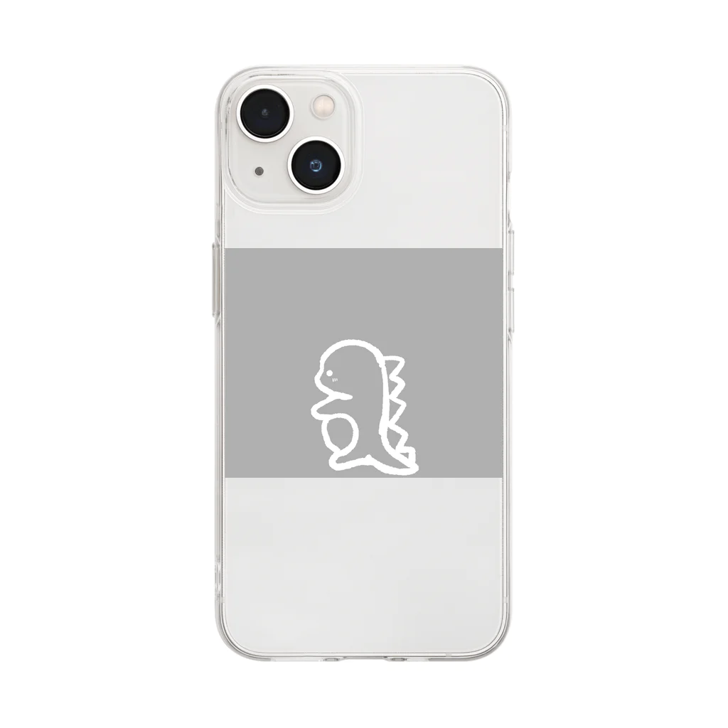 soyo11のゆるイラスト恐竜 グレー② Soft Clear Smartphone Case