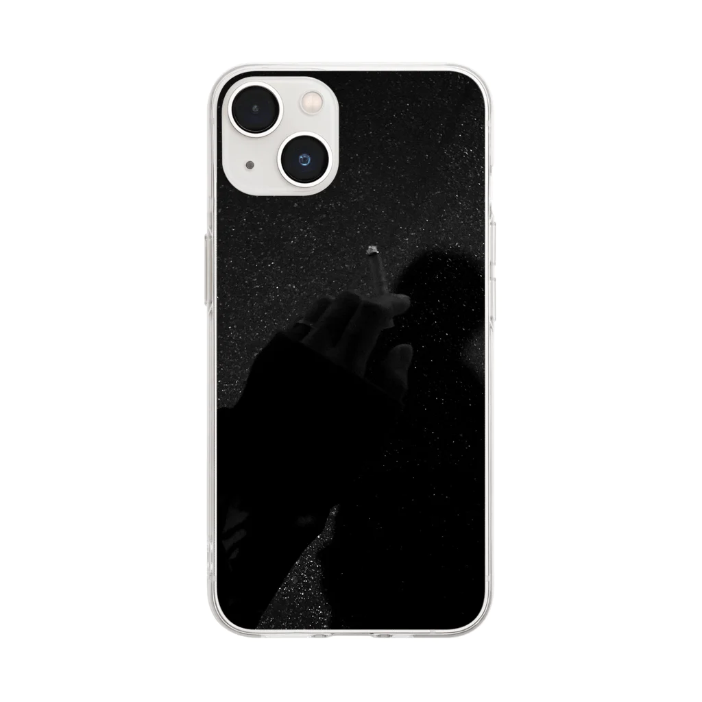 黒猫の喫煙男子 Soft Clear Smartphone Case