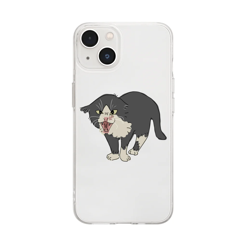 Suzudonの威嚇野良パパネコちゃん Soft Clear Smartphone Case