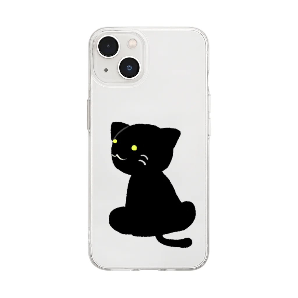 月見うどんの黒い猫さん Soft Clear Smartphone Case