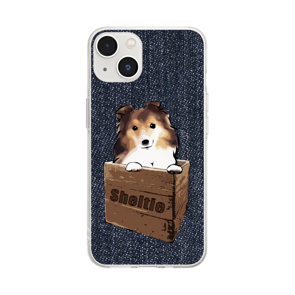 犬グッズの店しえるぶるーの箱入り犬　シェルティー　デニム Soft Clear Smartphone Case