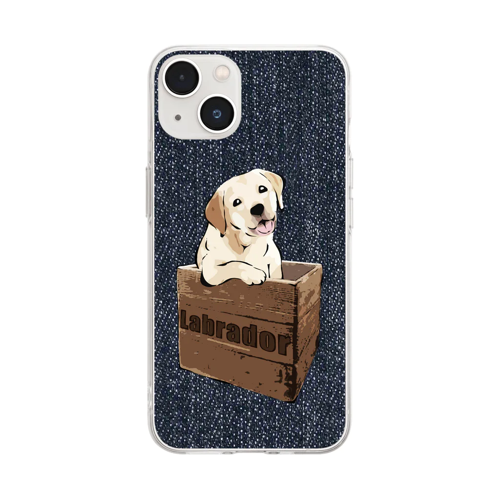 犬グッズの店しえるぶるーの箱入り犬　ラブラドルレトリバー　デニム Soft Clear Smartphone Case