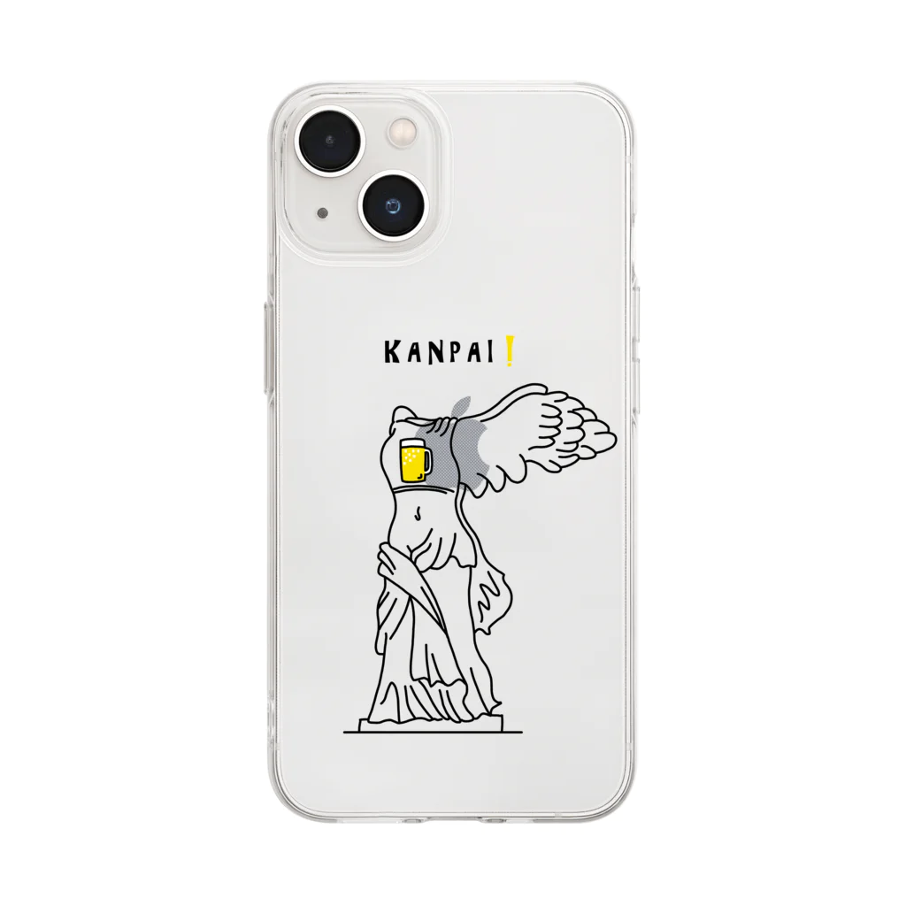 ビールとアート TM-3 Designの彫刻 × BEER（サモトラケのニケ）黒線画 Soft Clear Smartphone Case