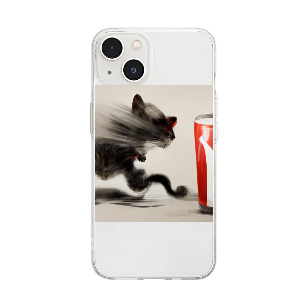 ハルいちLabの躍動感のある猫とコーラ Soft Clear Smartphone Case