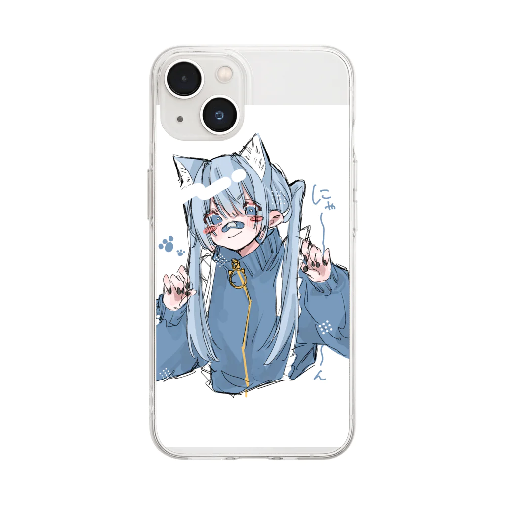 くじらのおみせのねこみみじゃーじくん Soft Clear Smartphone Case